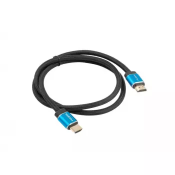 HDMI kabelis LANBERG CA-HDMI-P20CU-0010-BK 1 m, HDMI Type A vīriešu–vīriešu, HDMI 2.0, 18 Gbit/s, ARC, apzeltīti kontakti, melns/zils
