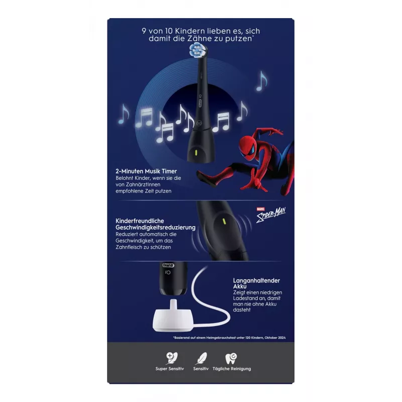 Oral-B iO Kids Spiderman bērnu rotējošā zobu birste Melna