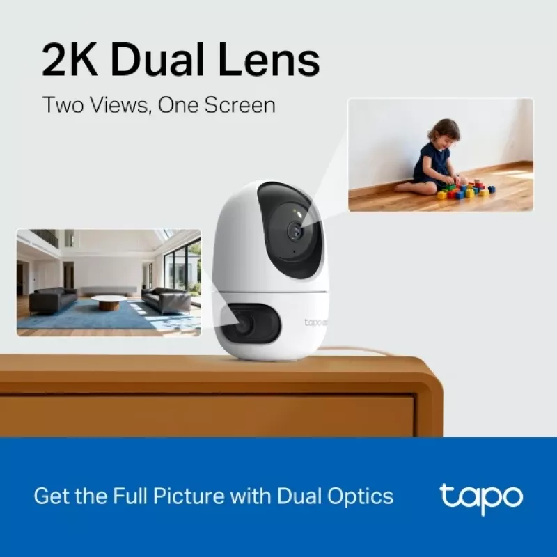 IP drošības kamera TP-Link Tapo C245D 2304×1296, 3.1 mm objektīvs, 104.3° horizontāli, griestu/sienas montāža, bezvadu, iekštelpām, balta