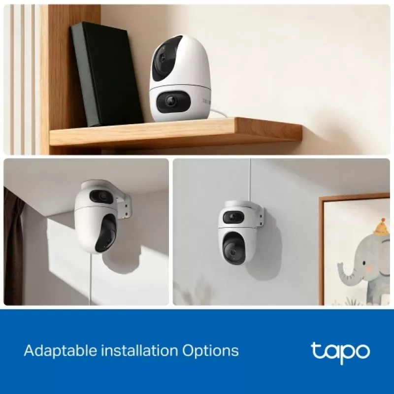 IP drošības kamera TP-Link Tapo C245D 2304×1296, 3.1 mm objektīvs, 104.3° horizontāli, griestu/sienas montāža, bezvadu, iekštelpām, balta