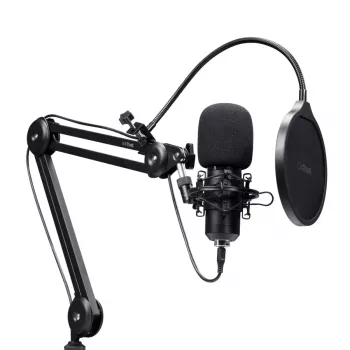 Podkāsta mikrofons TRUST GXT 270 Emita II+ — Kondensatora USB, vads, metāla korpuss, melns, 2,5 m kabelis