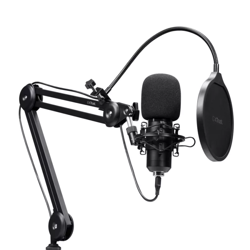 Podkāsta mikrofons TRUST GXT 270 Emita II+ — Kondensatora USB, vads, metāla korpuss, melns, 2,5 m kabelis