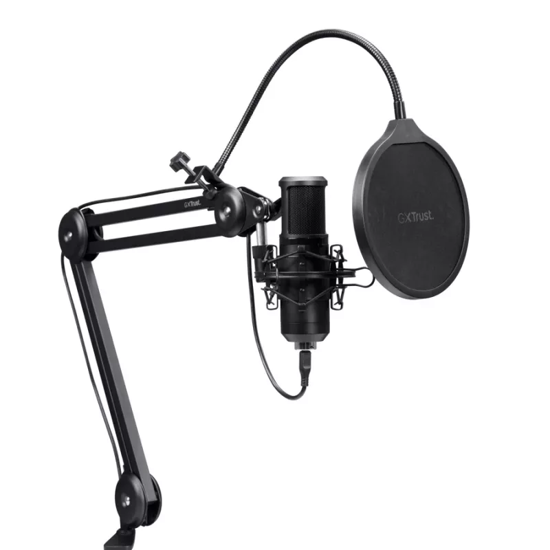 Podkāsta mikrofons TRUST GXT 270 Emita II+ — Kondensatora USB, vads, metāla korpuss, melns, 2,5 m kabelis
