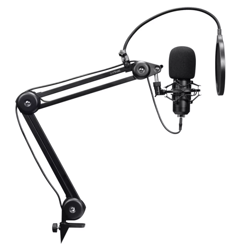 Podkāsta mikrofons TRUST GXT 270 Emita II+ — Kondensatora USB, vads, metāla korpuss, melns, 2,5 m kabelis