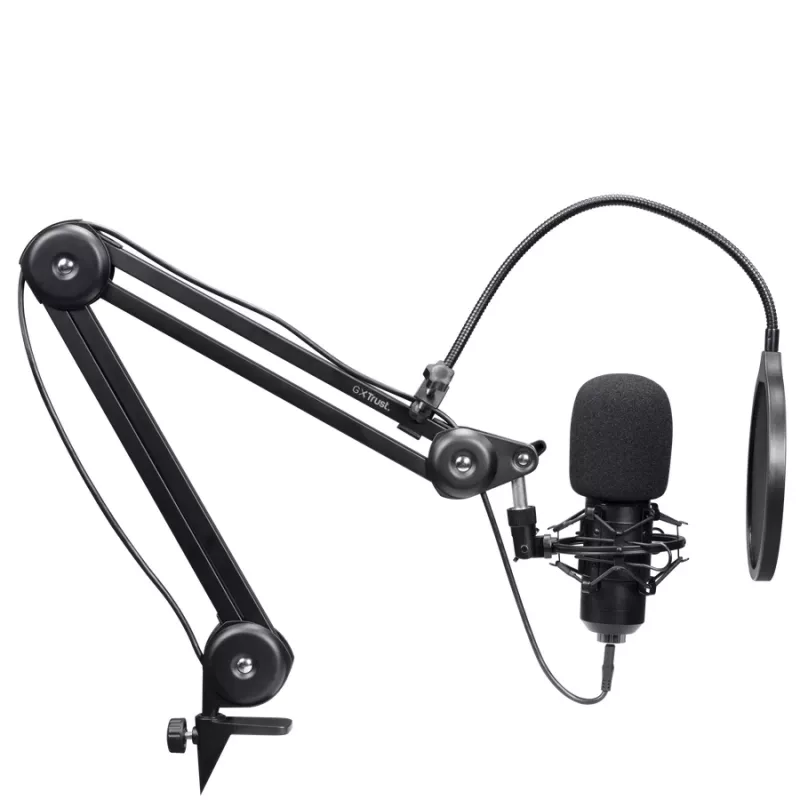 Podkāsta mikrofons TRUST GXT 270 Emita II+ — Kondensatora USB, vads, metāla korpuss, melns, 2,5 m kabelis