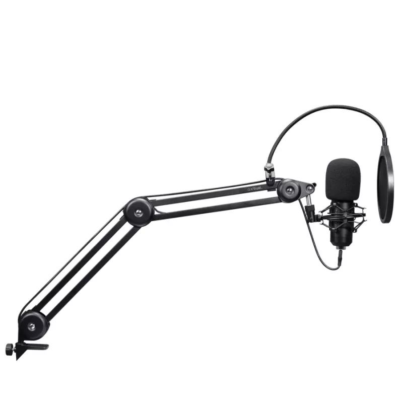 Podkāsta mikrofons TRUST GXT 270 Emita II+ — Kondensatora USB, vads, metāla korpuss, melns, 2,5 m kabelis