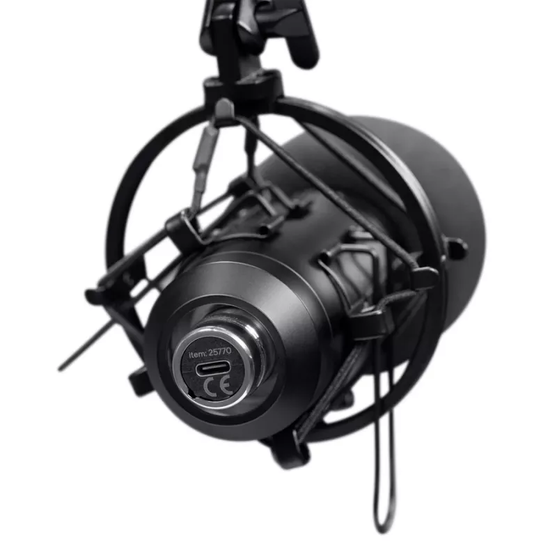 Podkāsta mikrofons TRUST GXT 270 Emita II+ — Kondensatora USB, vads, metāla korpuss, melns, 2,5 m kabelis