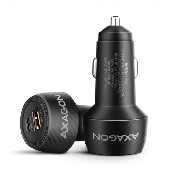 Auto lādētājs AXAGON PWC-PQ48, 48W, USB-C (PD3.0) + USB-A (QC4+), ieeja 12–24V, melns
