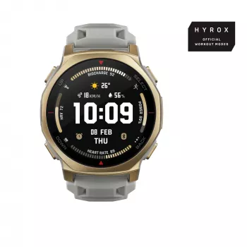Viedpulkstenis Amazfit T-rex 3 Pro 44 mm, 1,32 collu AMOLED 466×466, 16 GB, 64 MB RAM, GPS, Wi‑Fi, ūdensizturīgs 45 m, Zelta korpuss, Pelēka silikona siksniņa