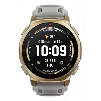 Viedpulkstenis Amazfit T-rex 3 Pro 44 mm, 1,32 collu AMOLED 466×466, 16 GB, 64 MB RAM, GPS, Wi‑Fi, ūdensizturīgs 45 m, Zelta korpuss, Pelēka silikona siksniņa