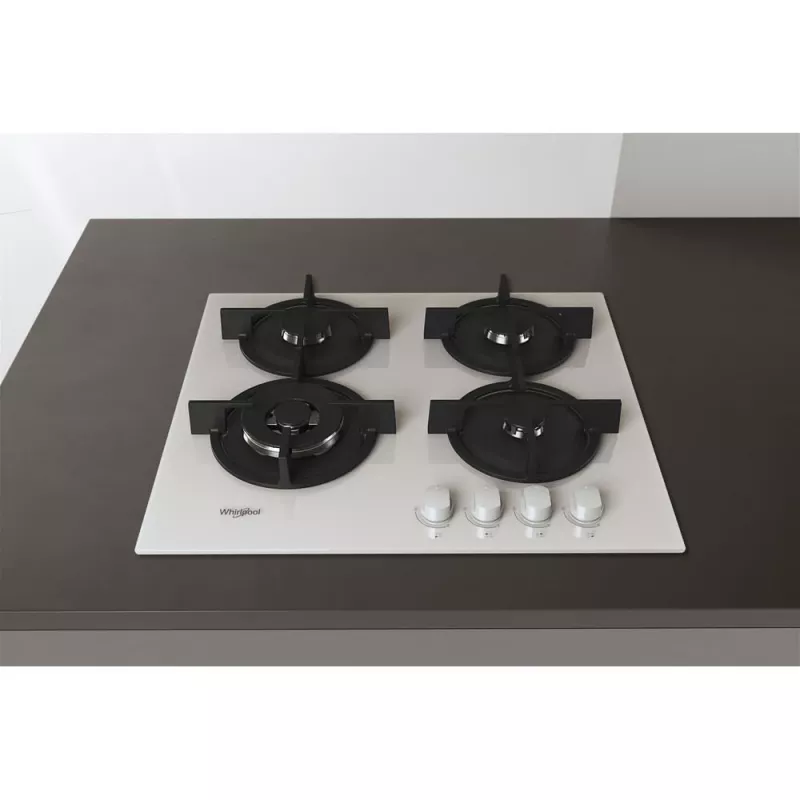 Whirlpool AKT 625/WH Iebūvējamā gāzes plīts virsma, 60 cm, 4 degļi, melna/balta