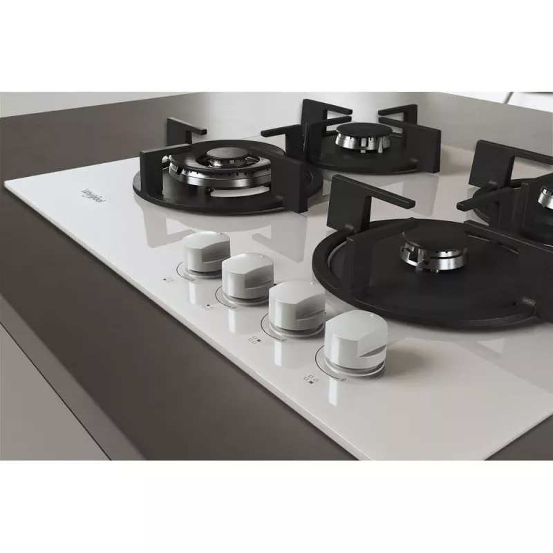 Whirlpool AKT 625/WH Iebūvējamā gāzes plīts virsma, 60 cm, 4 degļi, melna/balta