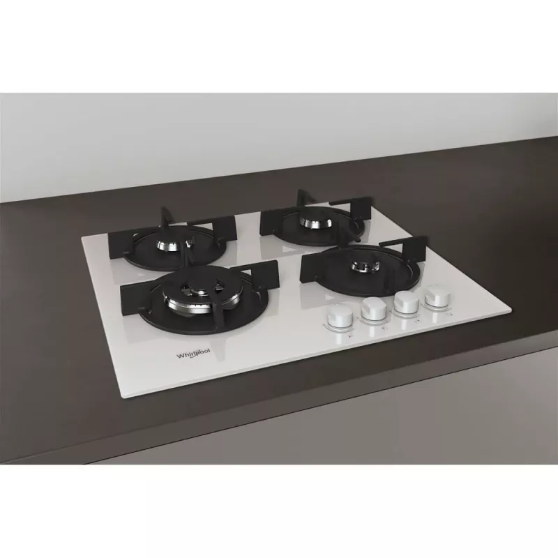 Whirlpool AKT 625/WH Iebūvējamā gāzes plīts virsma, 60 cm, 4 degļi, melna/balta
