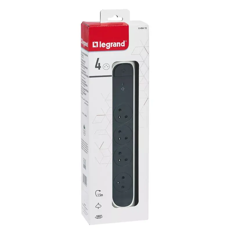 Strāvas sadalītājs Legrand 0 494 15, 4 AC kontaktligzdas, pelēks balts