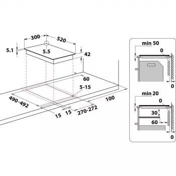 Whirlpool WRD 6030 B Melna Iebūvējama 30 cm Keramikas Plīts 2 zonas
