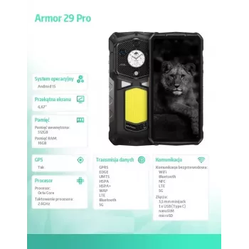 Viedtālrunis UleFone Armor 29 Pro 5G 16/512GB Melns, izturīgs 5G, 16GB RAM, 512GB atmiņa