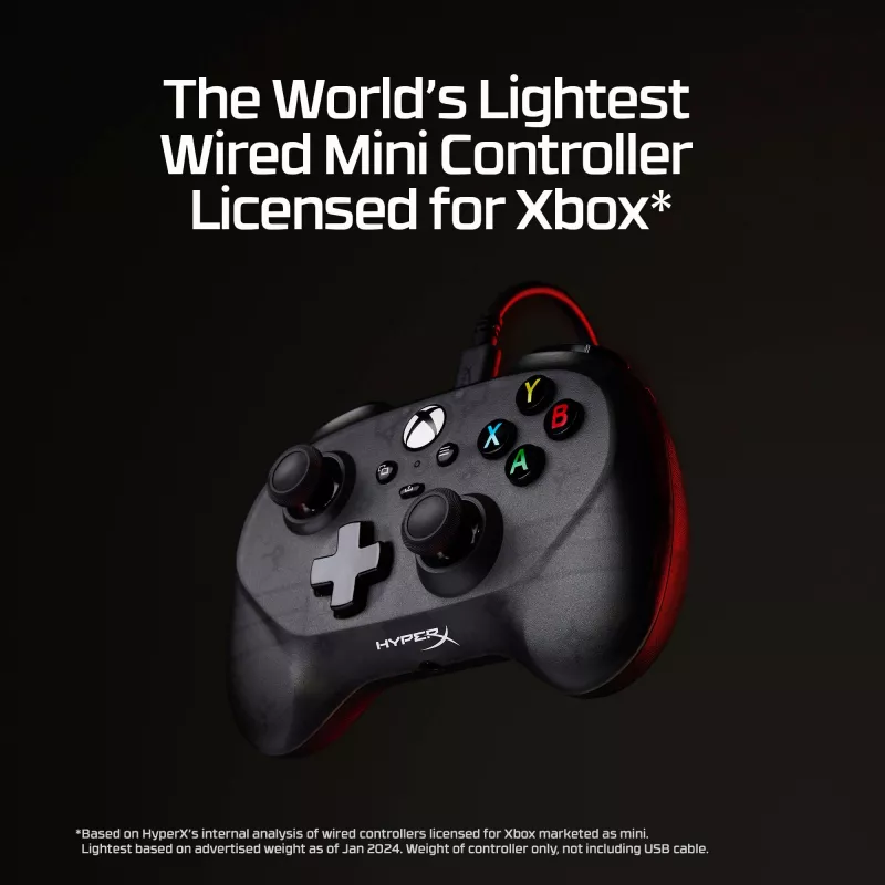 HyperX Clutch Tanto Mini WD spēļu kontrolieris, Xbox, Xbox One, vadu, USB, melns, 2.95 m