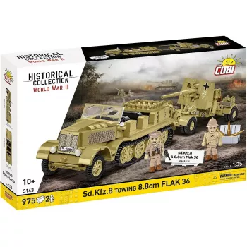 Cobi Blocks Sd.Kfz.8 vilcējs ar 8,8 cm Flak 36 lielgabalu, 975 detaļas