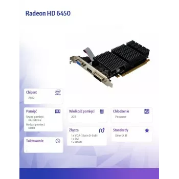 Grafikas karte AFOX Radeon HD 6450 2GB DDR3 64-bit DVI HDMI VGA Low Profile Passive AF6450-2048D3L9-V2