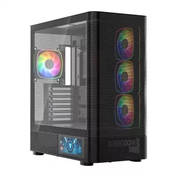 Datora korpuss MODECOM VOLCANO AQ400 ARGB MIDI Melns — MODECOM MC-A-AQ400-4FA-B