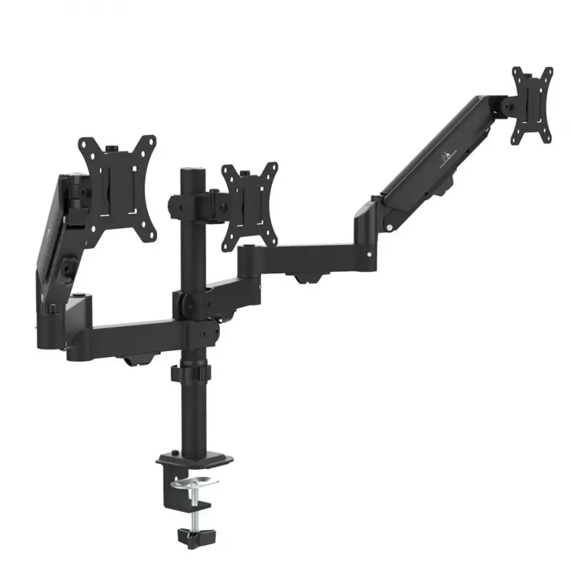 Monitoru statīvs MACLEAN MC-137 — gāzes atspere, 3 monitoriem 17 inch–27 inch, 2–8 kg katram, melns