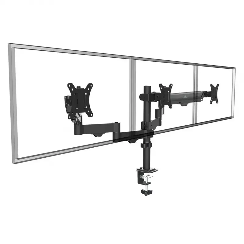 Monitoru statīvs MACLEAN MC-137 — gāzes atspere, 3 monitoriem 17 inch–27 inch, 2–8 kg katram, melns