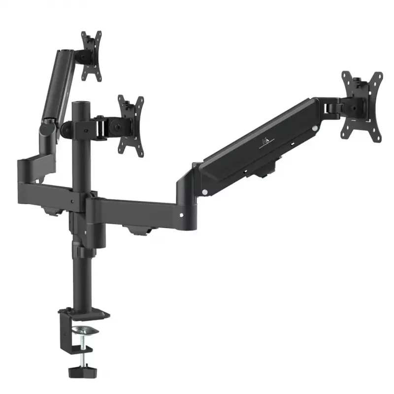 Monitoru statīvs MACLEAN MC-137 — gāzes atspere, 3 monitoriem 17 inch–27 inch, 2–8 kg katram, melns
