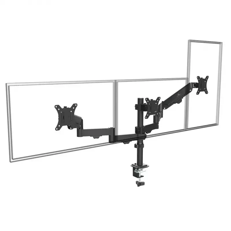 Monitoru statīvs MACLEAN MC-137 — gāzes atspere, 3 monitoriem 17 inch–27 inch, 2–8 kg katram, melns