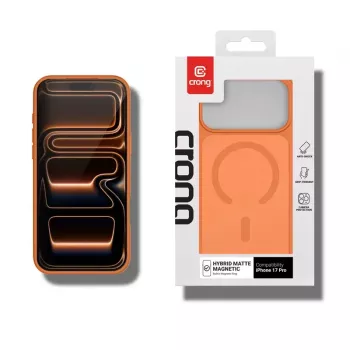 Crong Hybrid Matte Magnetic maciņš iPhone 17 Pro — PC+TPU, caurspīdīgi oranžs