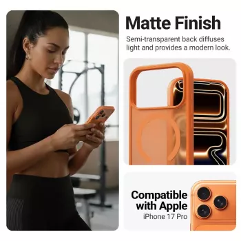 Crong Hybrid Matte Magnetic maciņš iPhone 17 Pro — PC+TPU, caurspīdīgi oranžs