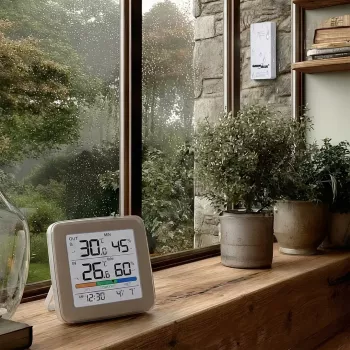 Bezvadu laika stacija GreenBlue GB169 — iekštelpu/ārštelpu temperatūra un mitrums, pulkstenis, modinātājs, darbības attālums līdz 60 m, °C/°F izvēle
