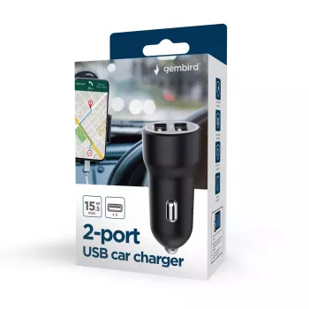 Auto lādētājs Gembird TA-UC-2A15-CAR-01 viedtālrunim, viedpulkstenim, planšetdatoram, 2 USB porti