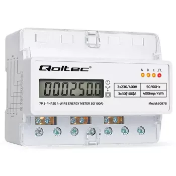 Trīsfāžu DIN sliedes enerģijas skaitītājs QOLTEC 50978 — 400V, 100A