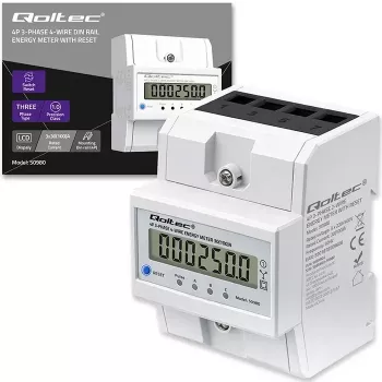 Trīsfāžu enerģijas skaitītājs QOLTEC 50980 — 400 V, 100 A ar atiestati