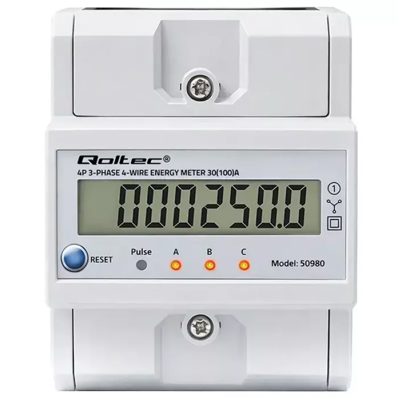 Trīsfāžu enerģijas skaitītājs QOLTEC 50980 — 400 V, 100 A ar atiestati