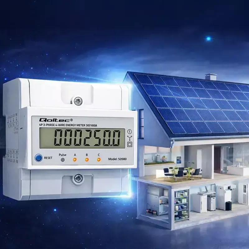 Trīsfāžu enerģijas skaitītājs QOLTEC 50980 — 400 V, 100 A ar atiestati