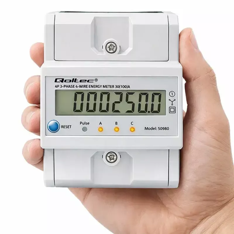 Trīsfāžu enerģijas skaitītājs QOLTEC 50980 — 400 V, 100 A ar atiestati