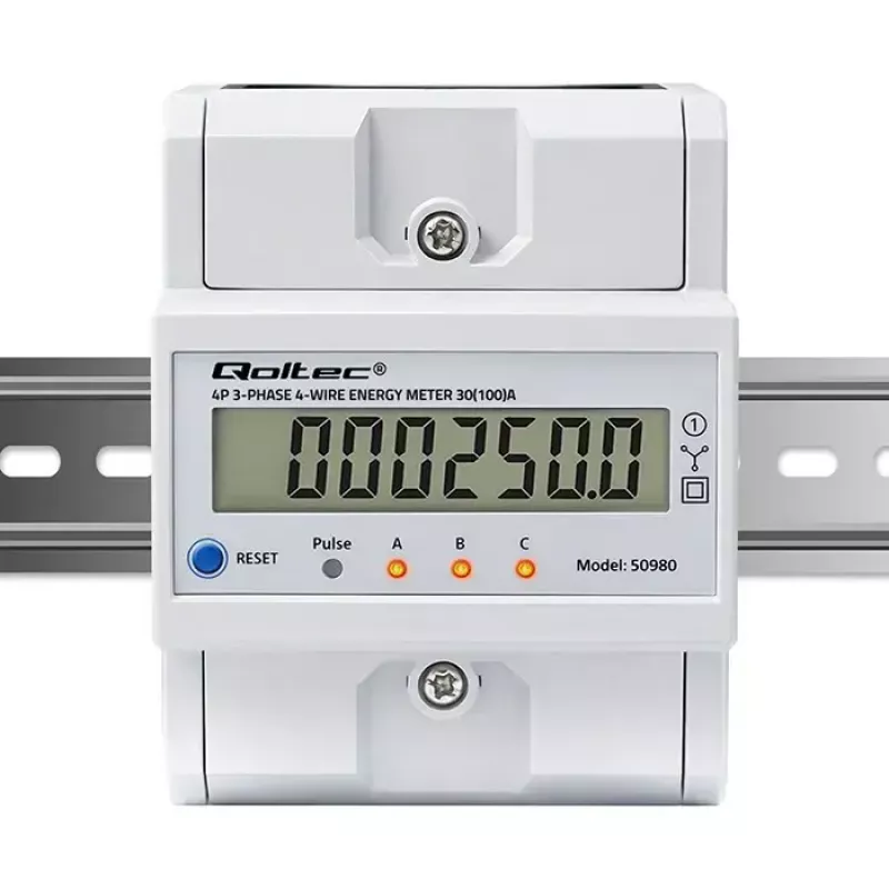 Trīsfāžu enerģijas skaitītājs QOLTEC 50980 — 400 V, 100 A ar atiestati