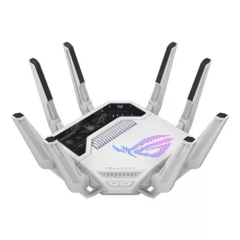 ASUS ROG Rapture GT-BE19000AI bezvadu maršrutētājs 10 Gigabit Ethernet trīsjoslu (2.4 GHz / 5 GHz / 6 GHz) Balts