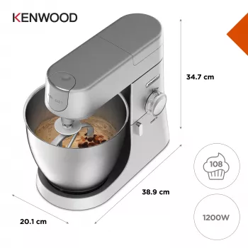 Planētu mikseris Kenwood Chef XL KVL4110S — 1200 W, 6,7 L nerūsējošā tērauda bļoda, plakanisks maisītājs, blenderis, sudraba krāsa