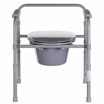 Saliekamā tualetes krēsla ANTAR ar roku balstiem, glabāšanas kasti, tērauda rāmi, regulējams augstums 35–50 cm, maks. slodze 120 kg, pelēks