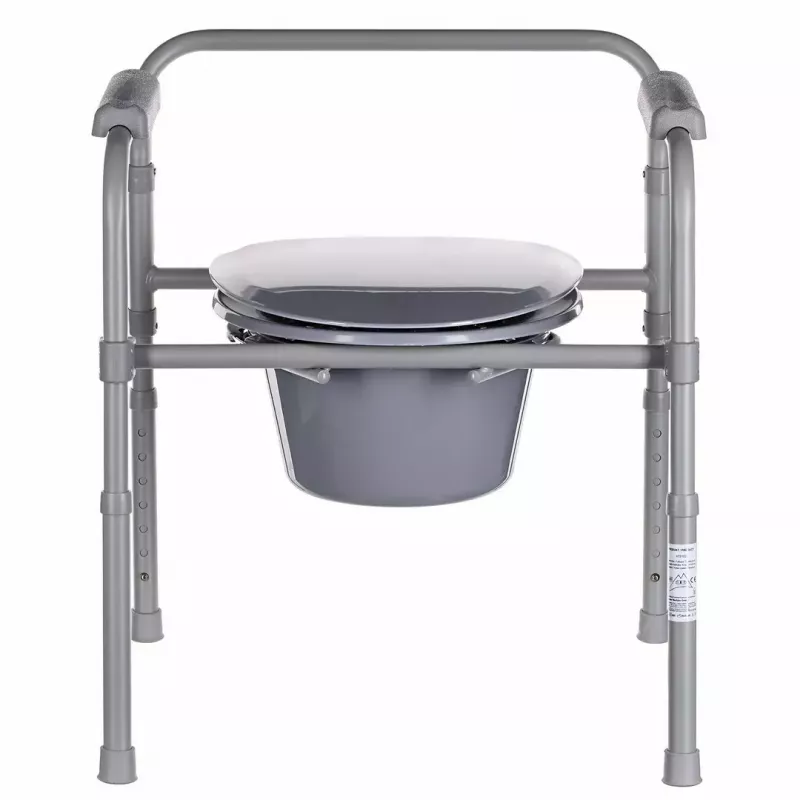 Saliekamā tualetes krēsla ANTAR ar roku balstiem, glabāšanas kasti, tērauda rāmi, regulējams augstums 35–50 cm, maks. slodze 120 kg, pelēks