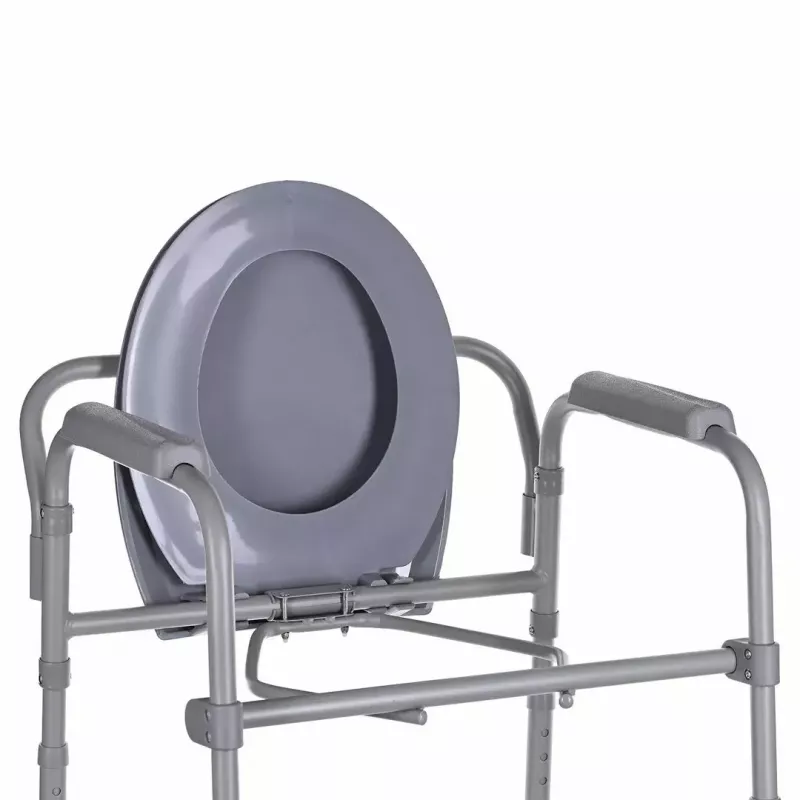 Saliekamā tualetes krēsla ANTAR ar roku balstiem, glabāšanas kasti, tērauda rāmi, regulējams augstums 35–50 cm, maks. slodze 120 kg, pelēks