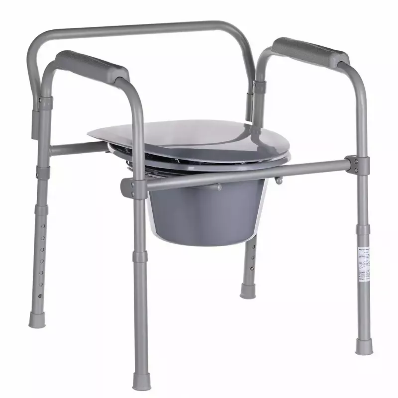 Saliekamā tualetes krēsla ANTAR ar roku balstiem, glabāšanas kasti, tērauda rāmi, regulējams augstums 35–50 cm, maks. slodze 120 kg, pelēks