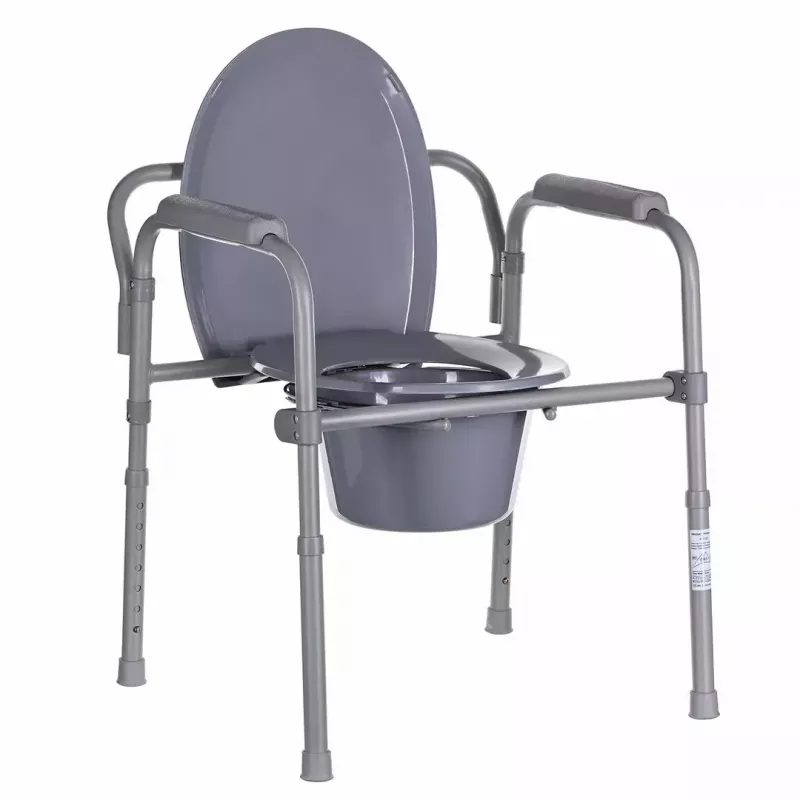 Saliekamā tualetes krēsla ANTAR ar roku balstiem, glabāšanas kasti, tērauda rāmi, regulējams augstums 35–50 cm, maks. slodze 120 kg, pelēks