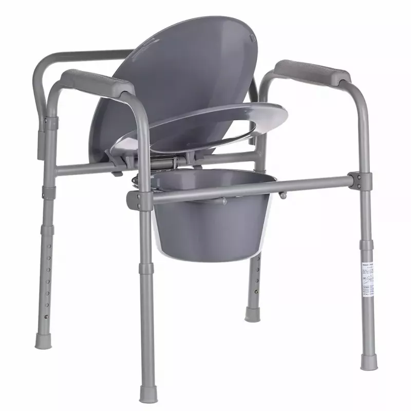 Saliekamā tualetes krēsla ANTAR ar roku balstiem, glabāšanas kasti, tērauda rāmi, regulējams augstums 35–50 cm, maks. slodze 120 kg, pelēks