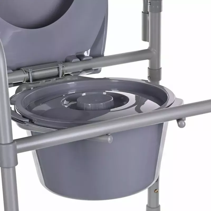 Saliekamā tualetes krēsla ANTAR ar roku balstiem, glabāšanas kasti, tērauda rāmi, regulējams augstums 35–50 cm, maks. slodze 120 kg, pelēks