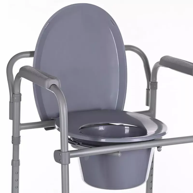 Saliekamā tualetes krēsla ANTAR ar roku balstiem, glabāšanas kasti, tērauda rāmi, regulējams augstums 35–50 cm, maks. slodze 120 kg, pelēks