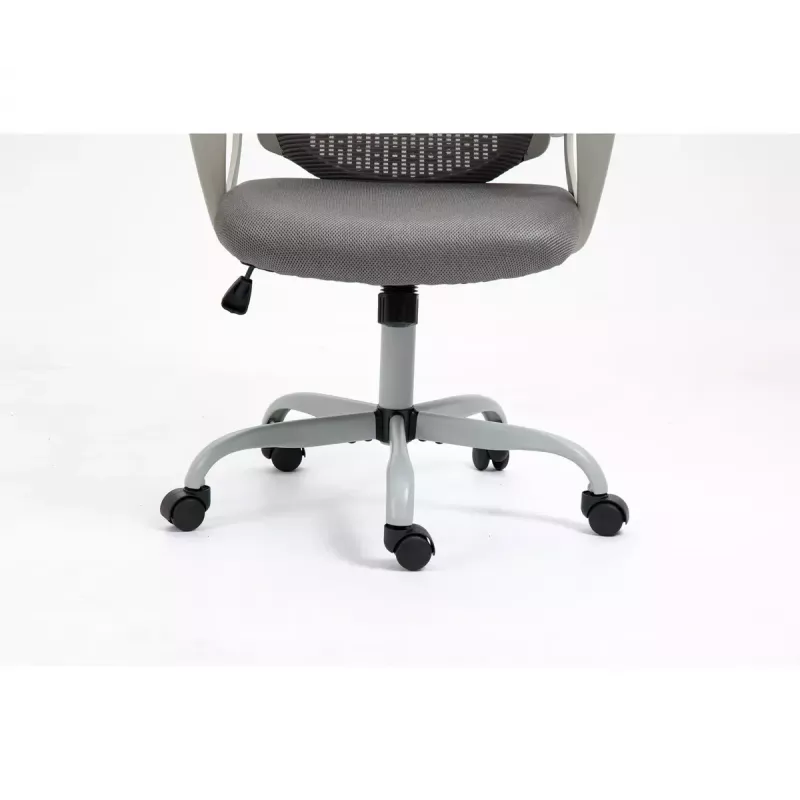 Biroja grozāmais krēsls ActiveJet YK507 — polsterēts sēdeklis, sieta atzveltne, auduma polsterējums pelēks, augstums 90–100 cm, atzveltnes platums 45 cm