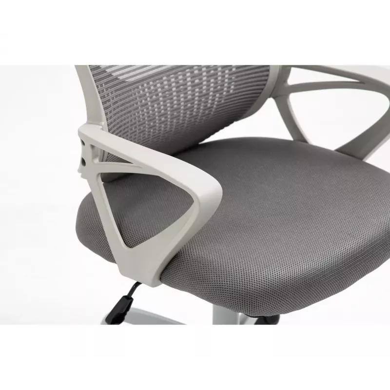 Biroja grozāmais krēsls ActiveJet YK507 — polsterēts sēdeklis, sieta atzveltne, auduma polsterējums pelēks, augstums 90–100 cm, atzveltnes platums 45 cm